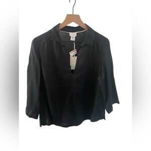 Sigrid Olsen Black Women's 100% Linen Top Medium
